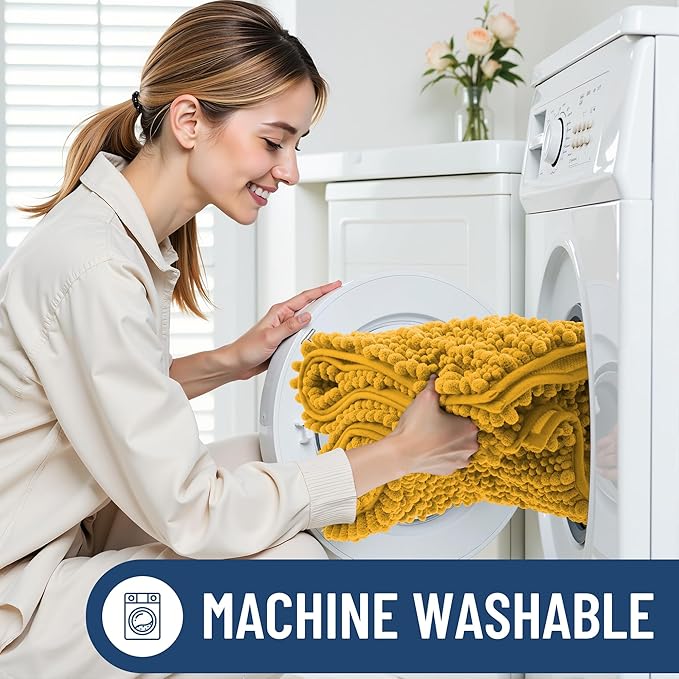 Smiry Bathroom Rugs Mat 36x24, Extra Soft Absorbent Chenille Bath Rugs, Non Slip Rubber Backing Machine Washable Quick Dry Bath Mats for Bathroom Floor, Tub, Shower, Home Accessories, Golden Yellow
