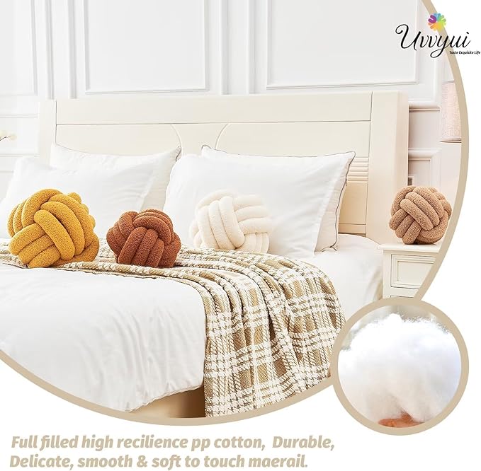Uvvyui Knot Pillow Ball, Soft Home Decorative Pillows, Round Throw Pillow, Handmade Knotted Plush Pillow, Round Boucle Pillow Cushion (14 Inches Blush Pink)