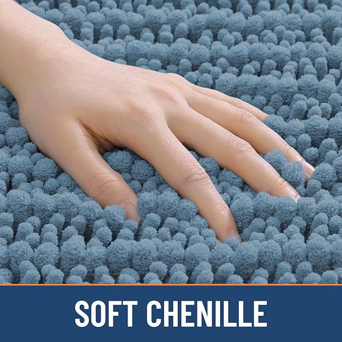 Smiry Bathroom Rugs Mat 59x24, Extra Soft Absorbent Chenille Bath Rugs, Non Slip Rubber Backing Machine Washable Quick Dry Bath Mats for Bathroom Floor, Tub, Shower, Home Accessories, Grayish Blue