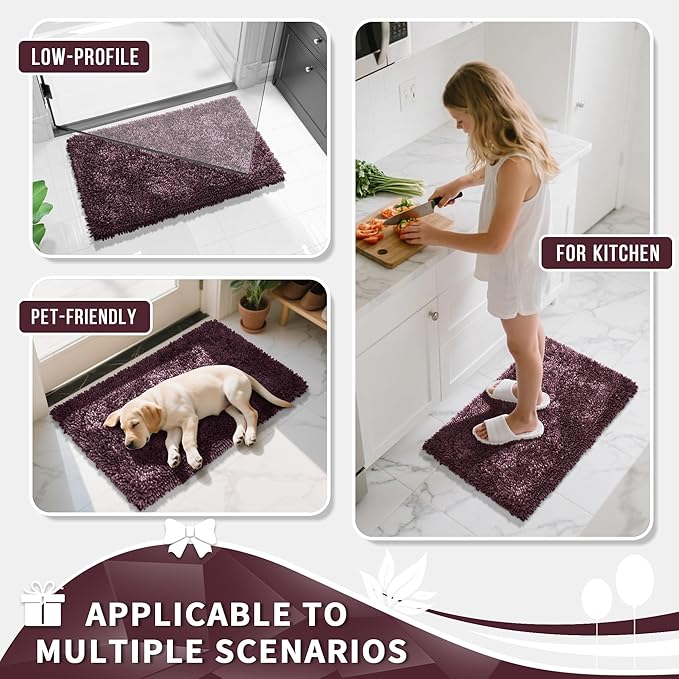 Yimobra Long Bathroom Rugs Runner 55x24 Inch, Extra Thick Soft Absorbent Chenille Bath Mat, Non Slip Machine Washable, Quick Dry Bath Rugs for Bathroom Floor, Tub and Shower, Purple Grey