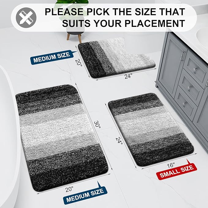 Arotive Microfiber Bathroom Rugs, Shaggy Soft and Absorbent Bath Rug, Non-Slip, Thick Plush Machine Washable Dry Bath Mats for Bathroom, Tub and Shower, 54x24, Black, Rectangular