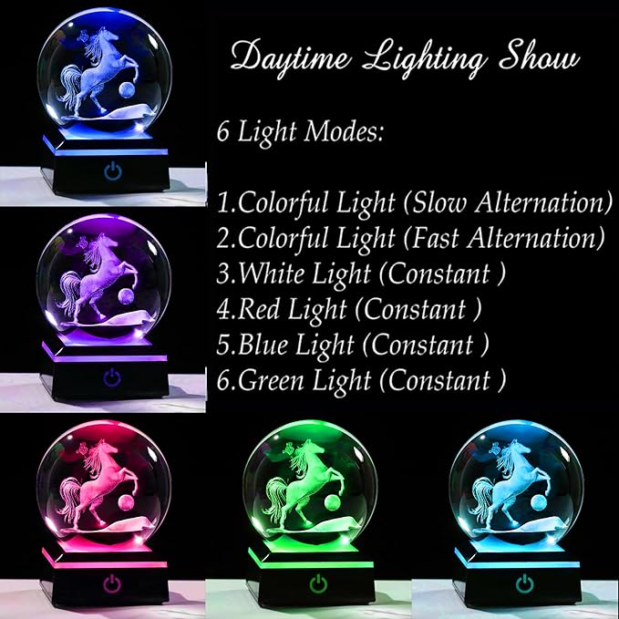 Qianwei Horse Gifts for Women 3D Crystal Ball 3.14'' - Laser Horse Decor Glass Animals Gifts Figurines Statue Stuff for Room Decorations Night Light