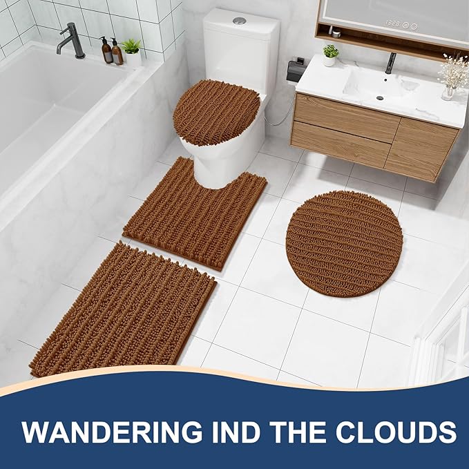 Arotive Luxury Chenille Bathroom Rug Mat, Extra Soft Thick Absorbent Shaggy Bath Rugs, Non-Slip Machine Wash Dry, Plush Bath Mats for Bathroom, Shower and Tub, 47x24, Ochre