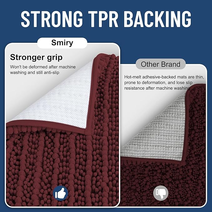 Smiry Bathroom Rugs Mat 36x24, Extra Soft Absorbent Chenille Bath Rugs, Non Slip Rubber Backing Machine Washable Quick Dry Bath Mats for Bathroom Floor, Tub, Shower, Home Accessories, Caramel Red