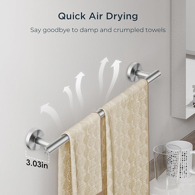 FORIOUS Bathroom Hardware Accessories Set, SUS304 Stainless Steel 24 Inch Towel Bar Set Wall Mounted, Modern Toilet Paper Holder with Shelf for Bathroom, 5 Pieces (Stainless Steel)