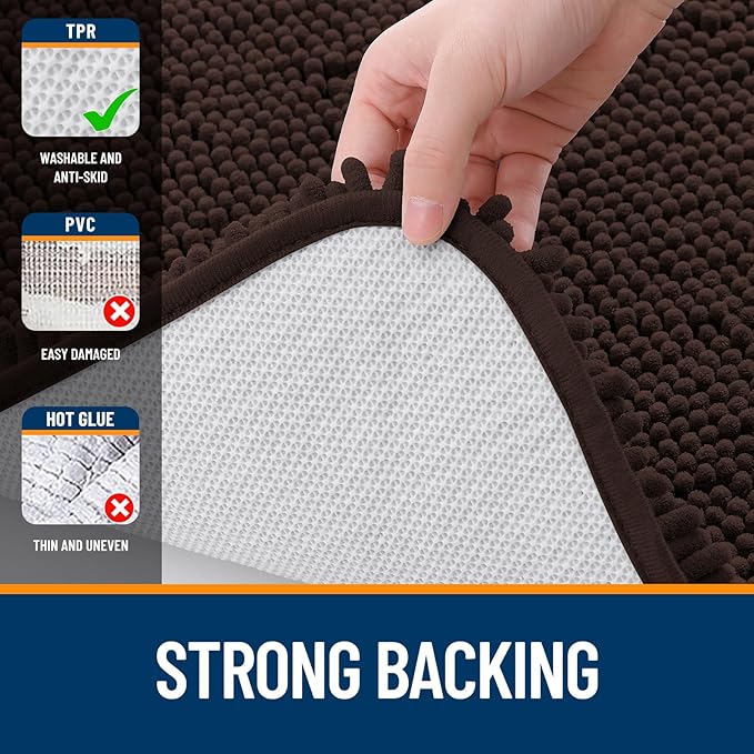OLANLY Bathroom Rugs 36x24, Extra Soft Absorbent Chenille Bath Rugs, Rubber Backing Quick Dry, Machine Washable Bath Mats for Bathroom Floor, Tub and Shower, Home Decor Accessories, Brown