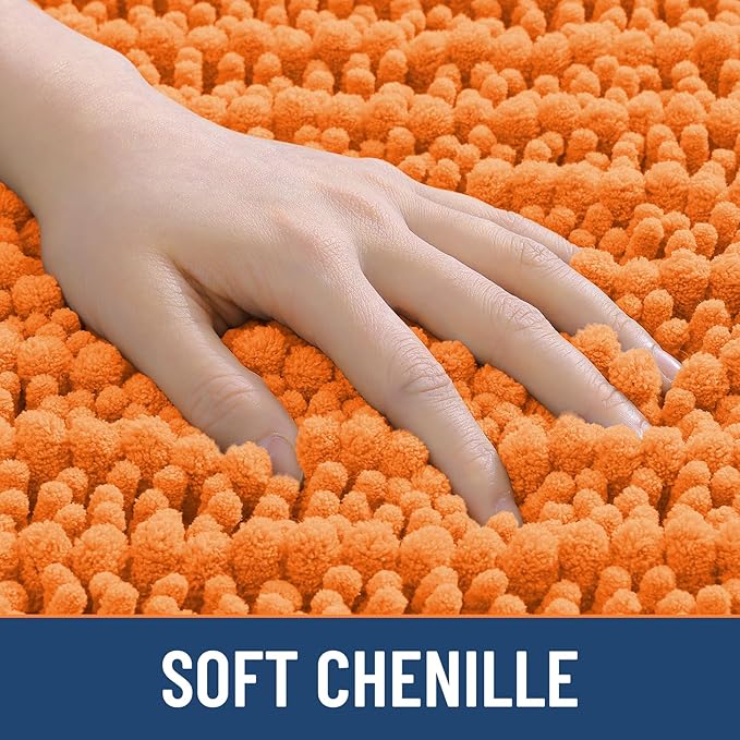 Smiry Bathroom Rugs Mat 36x24, Extra Soft Absorbent Chenille Bath Rugs, Non Slip Rubber Backing Machine Washable Quick Dry Bath Mats for Bathroom Floor, Tub, Shower, Home Decor Accessories, Orange