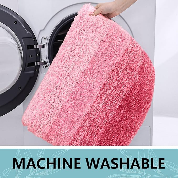 Arotive Microfiber Bathroom Rugs, Shaggy Soft and Absorbent Bath Rug, Non-Slip, Thick Plush Machine Washable Dry Bath Mats for Bathroom, Tub and Shower, 47x24, Pink, Rectangular