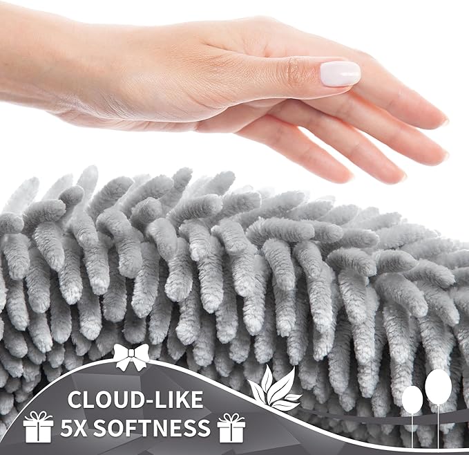 Yimobra Long Bathroom Rug Non Slip 44x24 Inch, Extra Thick Soft Absorbent Chenille Bath Mat, Machine Washable Bath Rugs for Bathroom Floor, Tub and Shower, Home Decor Accessories, Light Grey