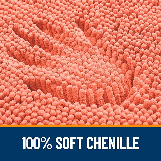 OLANLY Bathroom Rugs Sets 3 Piece, Soft Absorbent Chenille Bath Mats and U-Shaped Contour Toilet Rug, Quick Dry, Home Decor Accessories, Bath Mat Set for Bathroom (47"x20"+24"x16"+24"x20", Coral)