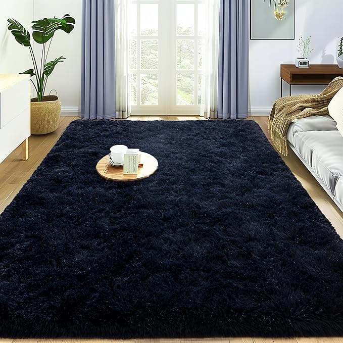 Super Fluffy Rug for Bedroom, 4x6 Shag Fuzzy Area Rug for Living Room Bedroom, Plush Soft Carpet for Girls Boys Kids, Non Slip Throw Rugs for Dorm, Modern Home Decor Aesthetic, Dark Blue