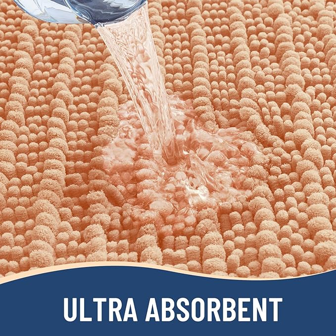 Arotive Luxury Chenille Bathroom Rug Mat, Extra Soft Thick Absorbent Shaggy Bath Rugs, Non-Slip Machine Wash Dry, Plush Bath Mats for Bathroom, Shower and Tub, 36x24, Peach