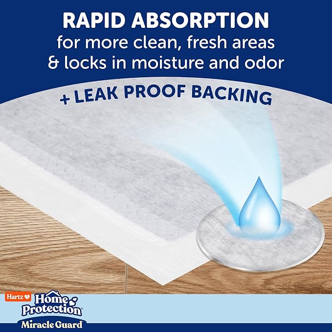 Hartz Home Protection Miracle Guard Dog Pads, XL Size 30 Count, 3X Absorbency & 3X Longer use, Won't Leak and Odor Eliminating