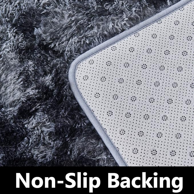 TABAYON Shag Area Rug, 5x7 Ft Tie-Dyed Dark Grey Upgrade Anti-Skid Durable Rectangular Cozy, High Pile Soft Throw Rug for Nursery Room Living Room