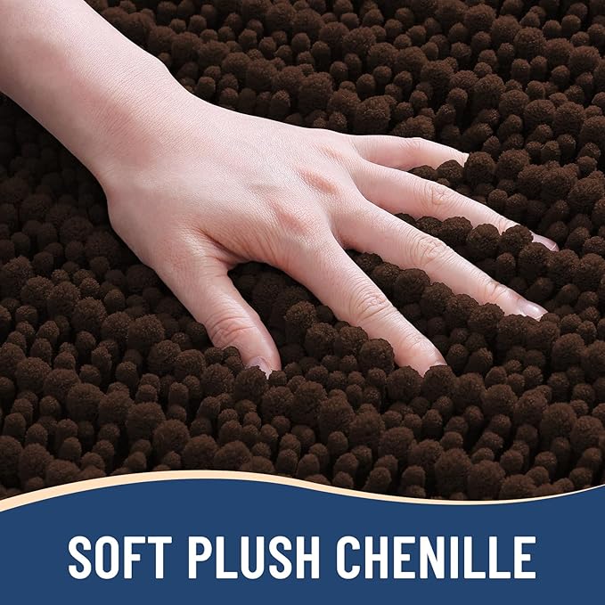 Arotive Luxury Chenille Bathroom Rug Mat, Extra Soft Thick Absorbent Shaggy Bath Rugs, Non-Slip Machine Wash Dry, Plush Bath Mats for Bathroom, Shower and Tub, 50x30, Brown