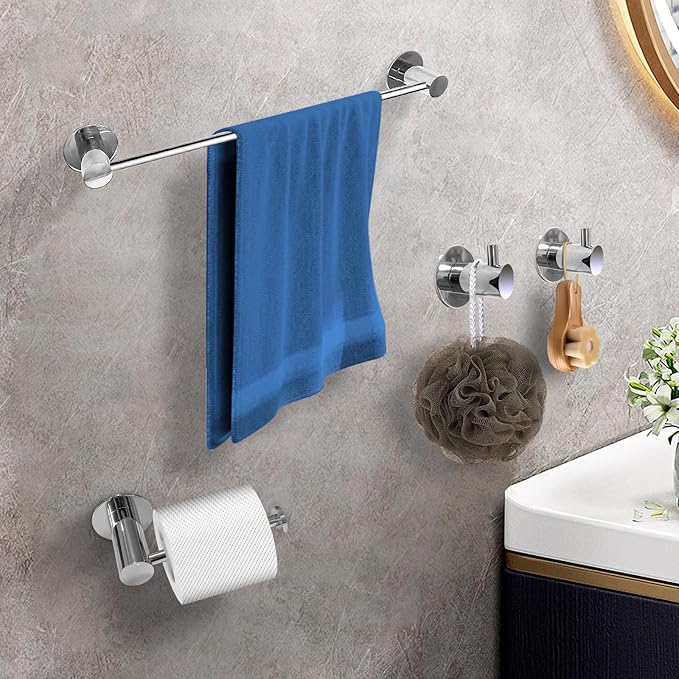Bathroom Hardware Set - 18 Inch 304 Stainless Steel Towel Racks, Paper Holder, Robe Towel Hooks for Bathroom, Chrome Polished
