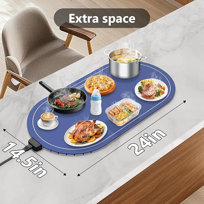 Warming Mat for Food with Adjustable Temperature Timer,10S Fast Heating Silicone Food Warmers for Parties Buffet and Home Daily,Food Warming Mat with Insulating Pad Raised Feet Protects Table