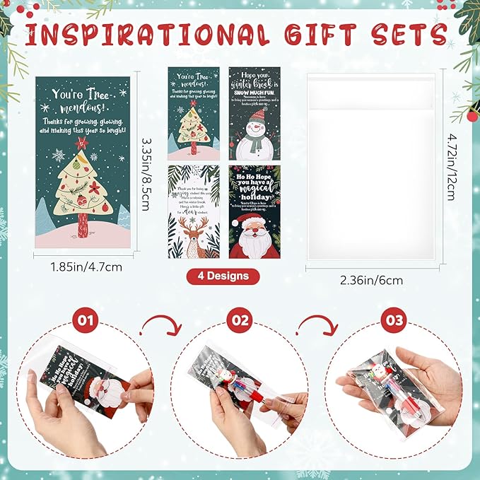 36 Sets Christmas Ballpoint Pens Gift Positive Card 4-in-1 Multicolor Retractable Xmas Pens Classroom Prizes Christmas Goodie Bags Stocking Stuffers for Student Friends School Party Favor