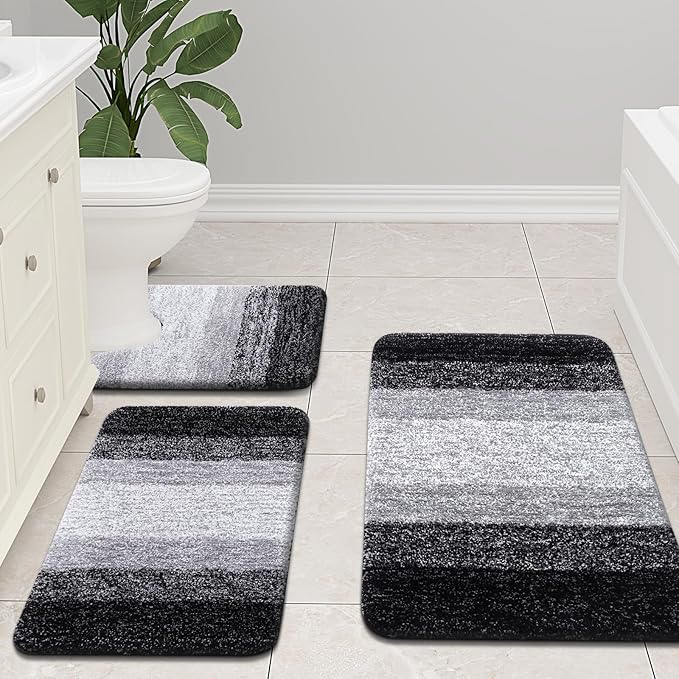 Arotive Microfiber Bathroom Rugs, Shaggy Soft and Absorbent Bath Rug, Non-Slip, Thick Plush Machine Washable Dry Bath Mats for Bathroom, Tub and Shower, 59x24, Black, Rectangular
