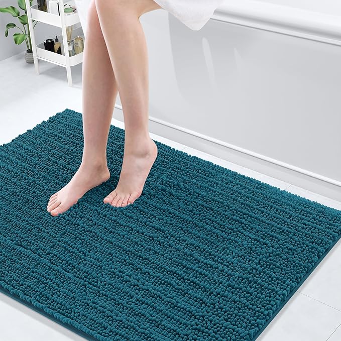 Arotive Luxury Chenille Bathroom Rug Mat, Extra Soft Thick Absorbent Shaggy Bath Rugs, Non-Slip Machine Wash Dry, Plush Bath Mats for Bathroom, Shower and Tub, 47x32, Peacock Blue