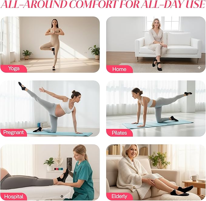 CoolMate Pilates Socks with Grips for Women, Yoga Socks, Crew Non Slip Women for Barre, Pilates Gifts