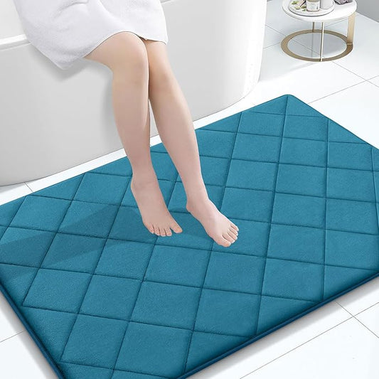 OLANLY Memory Foam Bath Mat 40x32, Ultra Soft and Absorbent Bathroom Rugs, Machine Washable, Comfortable Bath Carpet for Bathroom Floor, Tub and Shower, Peacock Blue