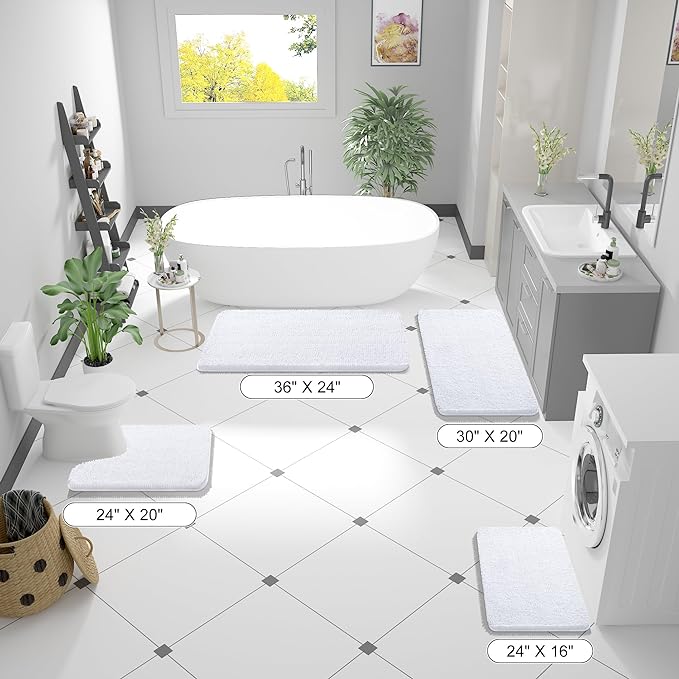 OLANLY Bathroom Rugs 70x24, Extra Soft Absorbent Chenille Bath Rugs, Rubber Backing Quick Dry, Machine Washable Bath Mats for Bathroom Floor, Tub and Shower, Home Decor Accessories, White