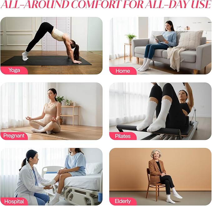 CoolMate Pilates Socks with Grips for Women, Yoga Socks, Crew Non Slip Women for Barre, Pilates Gifts