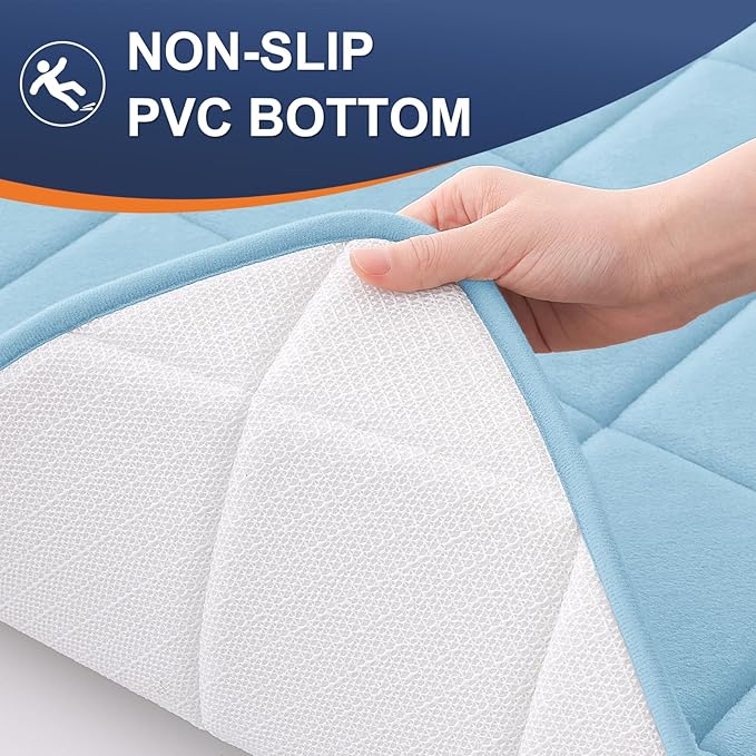 OLANLY Memory Foam Bath Mat 59x20, Ultra Soft and Absorbent Bathroom Rugs, Machine Washable, Comfortable Bath Carpet for Bathroom Floor, Tub and Shower, Sky Blue