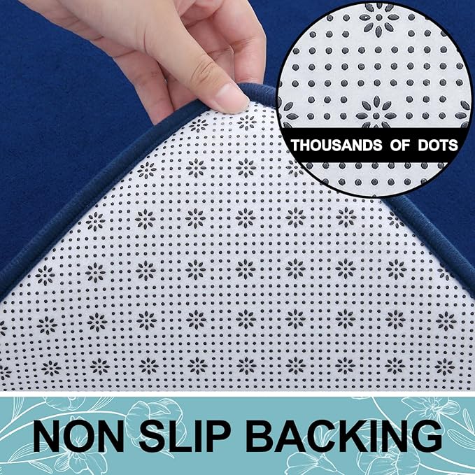 Smiry Memory Foam Bath Mat 47x32, Extra Soft and Absorbent Bathroom Mats, Non Slip Washable Carpet for Floor, Shower and Tub, Navy Blue