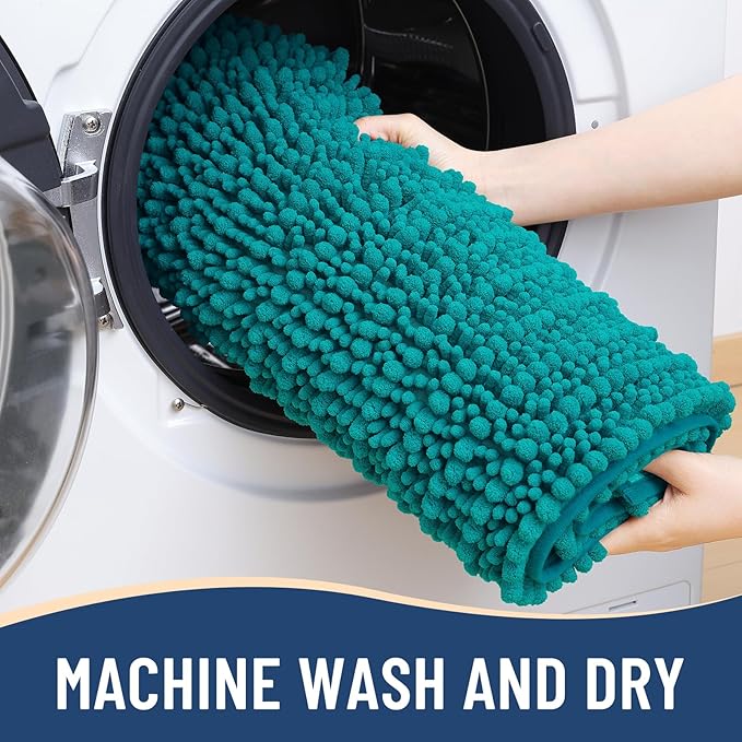 Arotive Luxury Chenille Bathroom Rug Mat, Extra Soft Thick Absorbent Shaggy Bath Rugs, Non-Slip Machine Wash Dry, Plush Bath Mats for Bathroom, Shower and Tub, 47x24, Lake Blue