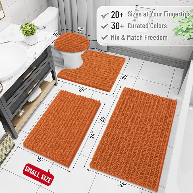 Arotive Luxury Chenille Bathroom Rug Mat, Extra Soft Thick Absorbent Shaggy Bath Rugs, Non-Slip Machine Wash Dry, Plush Bath Mats for Bathroom, Shower and Tub, 36x24, Clay