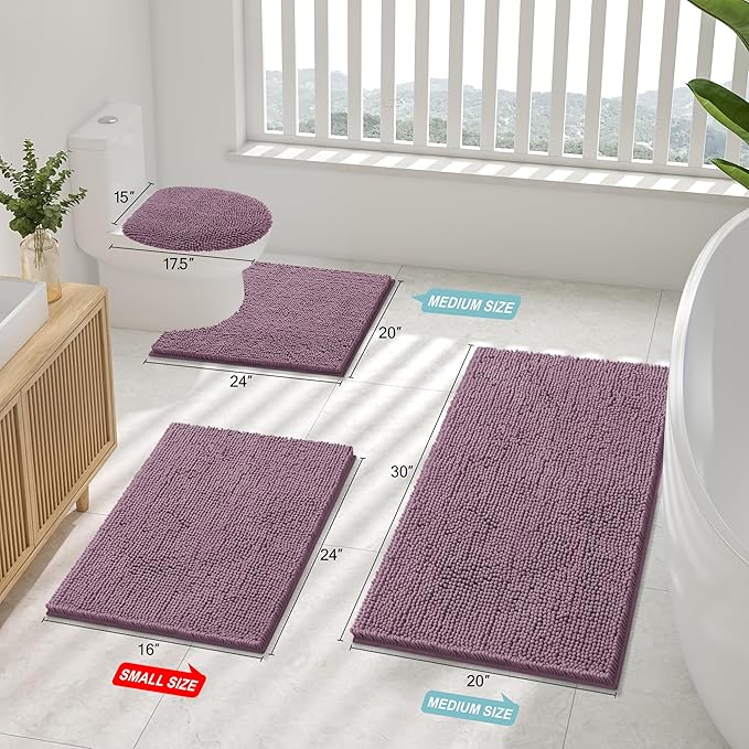 Smiry Luxury Chenille Bathroom Rugs 36x24, Extra Soft and Absorbent Shaggy Bath Mat, Machine Washable, Non-Slip Plush Carpet Runner for Tub, Shower, and Floor, Home Decor Accessories, Deep Plum