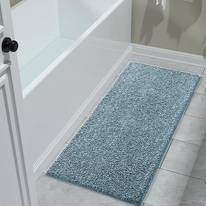 Yimobra Long Bathroom Rug Non Slip Washable, Soft Absorbent Microfiber Bath Mat, Dual-Tone Decor Rug with Rubber Backing for Bathroom Floor,Tub and Shower,47x24,Home Essentials,Denim Blue