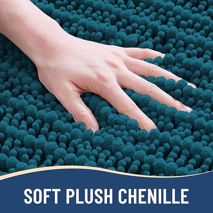 Arotive Luxury Chenille Bathroom Rug Mat, Extra Soft Thick Absorbent Shaggy Bath Rugs, Non-Slip Machine Wash Dry, Plush Bath Mats for Bathroom, Shower and Tub, 44x24, Peacock Blue