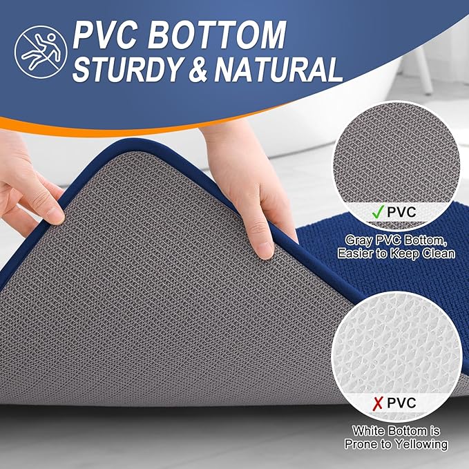 OLANLY Thick Memory Foam Bath Mat Rug 30x20, Extra Soft Absorbent Bathroom Rug, Quick Dry Bath Mats, Non-Slip, Machine Washable Carpet for Bathroom, Tub and Shower, Home Decor Accessories, Navy