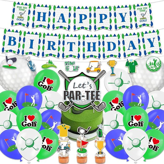 Golf Birthday Party Decorations, 55pcs Golf Party Decorations Include Golf Banner, Balloon, Cake Topper, Cupcake Topper, Hanging Swirls, Sports Themed Golf Birthday Party Supplies