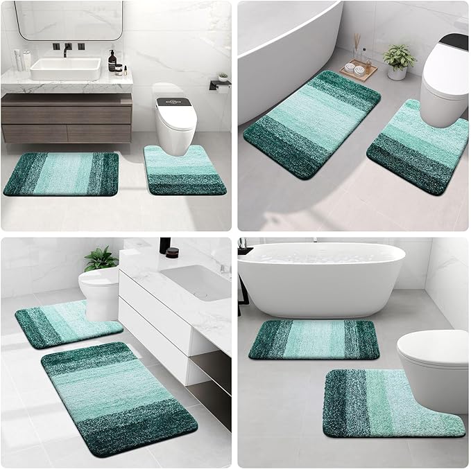 Arotive Microfiber Bathroom Rugs, Shaggy Soft and Absorbent Bath Rug, Non-Slip, Thick Plush Machine Washable Dry Bath Mats for Bathroom, Tub and Shower, 70x24, Dark Green, Rectangular