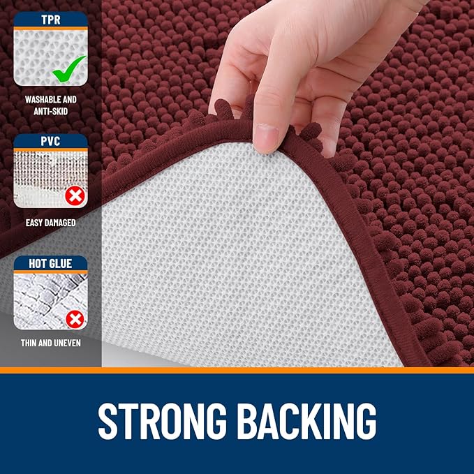 OLANLY Bathroom Rugs 24x16, Extra Soft Absorbent Chenille Bath Rugs, Rubber Backing Quick Dry, Machine Washable Bath Mats for Bathroom Floor, Tub and Shower, Home Decor Accessories, Andorra Red-Brown