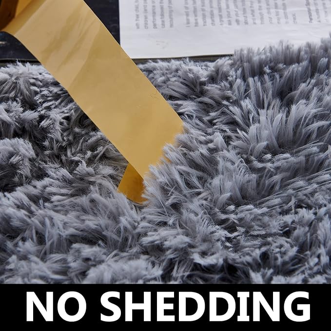 TABAYON Shag Area Rug, 4'x6' Grey Indoor Ultra Soft Plush Non-Skid Modern Nursery Faux Fur Rugs for Living Room, Kids Room Home Decor