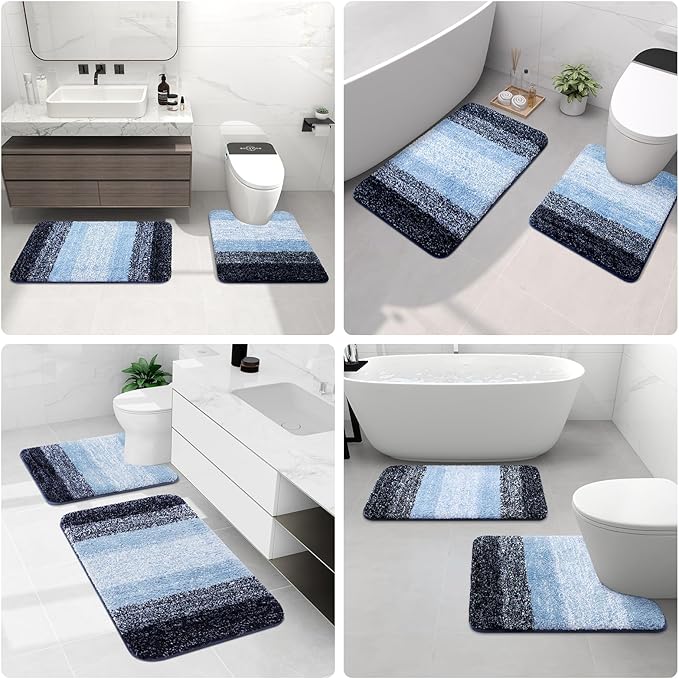 Arotive Microfiber Bathroom Rugs, Shaggy Soft and Absorbent Bath Rug, Non-Slip, Thick Plush Machine Washable Dry Bath Mats for Bathroom, Tub and Shower, 54x24, Blue, Rectangular