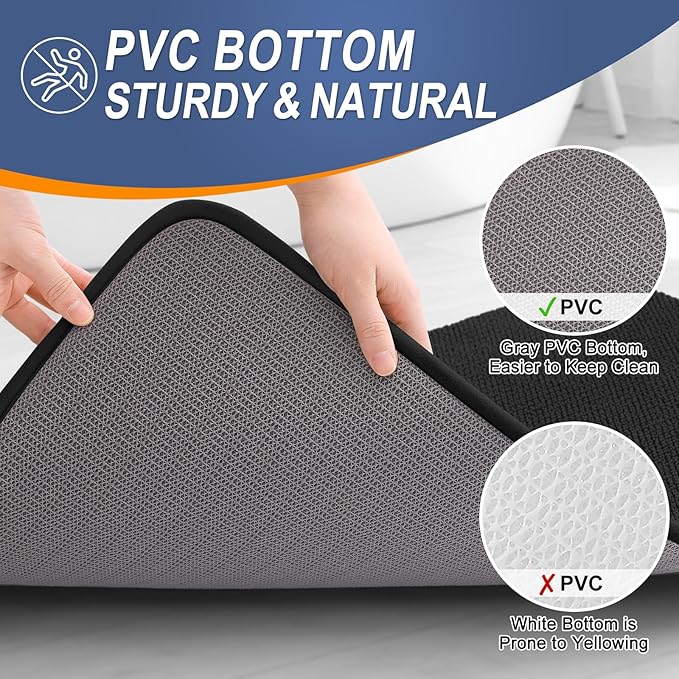 OLANLY Thick Memory Foam Bath Mat Rug 30x20, Extra Soft Absorbent Bathroom Rug, Quick Dry Bath Mats, Non-Slip, Machine Washable Carpet for Bathroom, Tub and Shower, Home Decor Accessories, Black