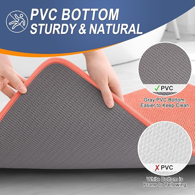 OLANLY Thick Memory Foam Bath Mat Rug 30x20, Extra Soft Absorbent Bathroom Rug, Quick Dry Bath Mats, Non-Slip, Machine Washable Carpet for Bathroom, Tub and Shower, Home Decor Accessories, Coral