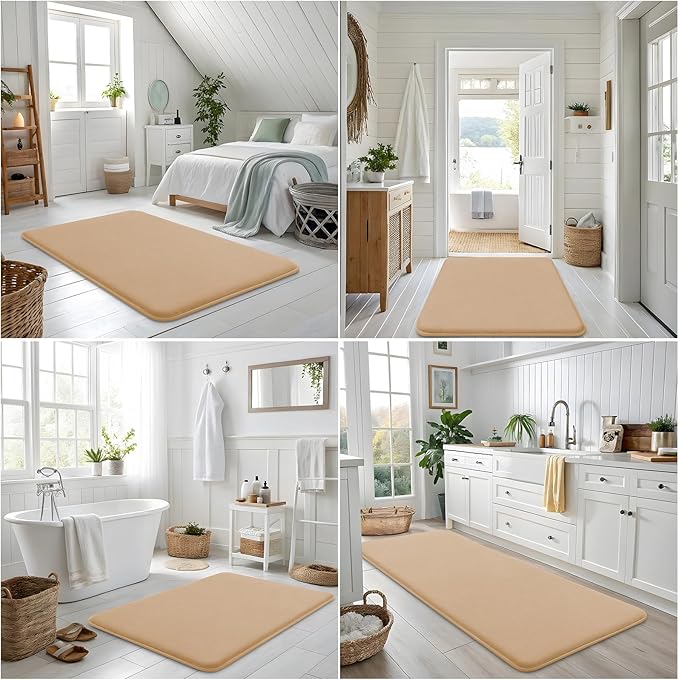 Smiry Memory Foam Bath Mat 47x24, Extra Soft and Absorbent Bathroom Mats, Non Slip Washable Carpet for Floor, Shower and Tub, Camel