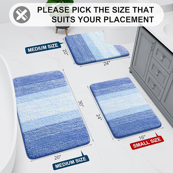 Arotive Microfiber Bathroom Rugs, Shaggy Soft and Absorbent Bath Rug, Non-Slip, Thick Plush Machine Washable Dry Bath Mats for Bathroom, Tub and Shower, 47x24, Light Royal Blue, Rectangular