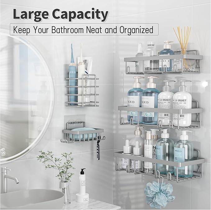5 Pack Shower Caddy Organizer – Adhesive Bathroom Storage Shelves