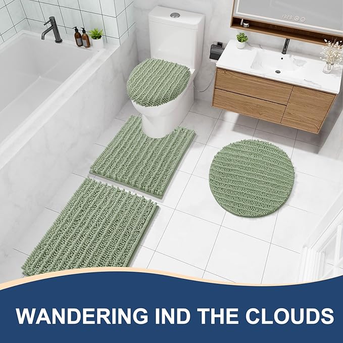 Arotive Luxury Chenille Bathroom Rug Mat, Extra Soft Thick Absorbent Shaggy Bath Rugs, Non-Slip Machine Wash Dry, Plush Bath Mats for Bathroom, Shower and Tub, 45x27, Sage Green
