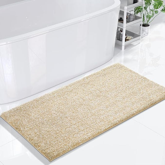 Yimobra Bathroom Runner Rug Non Slip Washable, Soft Absorbent Microfiber Long Bath Mat, Dual-Tone Decor Rug with Rubber Backing for Floor,Tub and Hallway,60x24,Home Essentials,Light Beige and White