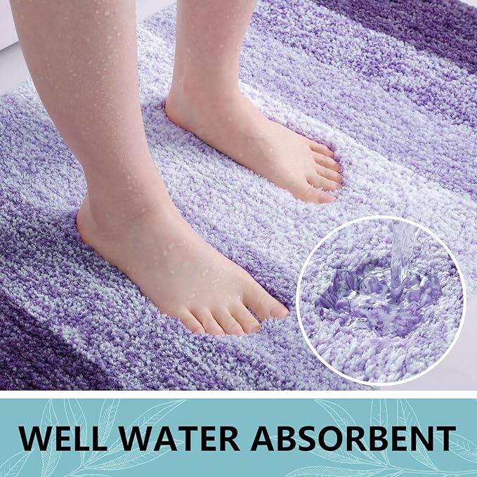 Arotive Microfiber Bathroom Rugs, Shaggy Soft and Absorbent Bath Rug, Non-Slip, Thick Plush Machine Washable Dry Bath Mats for Bathroom, Tub and Shower, 44x24, Dark Purple, Rectangular