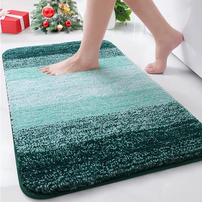 Arotive Microfiber Bathroom Rugs, Shaggy Soft and Absorbent Bath Rug, Non-Slip, Thick Plush Machine Washable Dry Bath Mats for Bathroom, Tub and Shower, 34x21, Dark Green, Rectangular